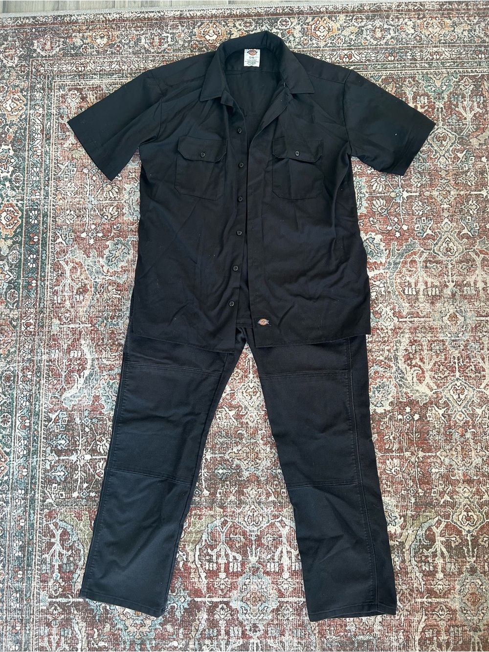 Dickies FLEX FIT Men's Black Work Pants plus ss Button Shirt